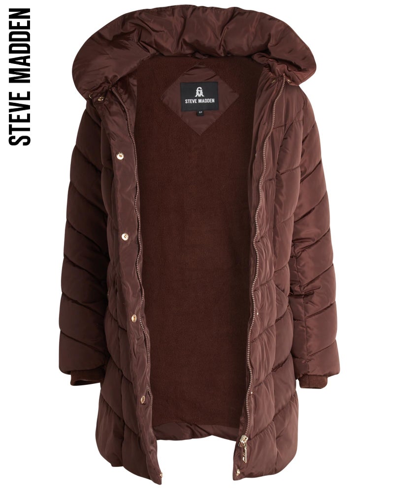 Steve Madden Women's Long Heavy Weight Puffer Jacket, Olive, M - Image 3